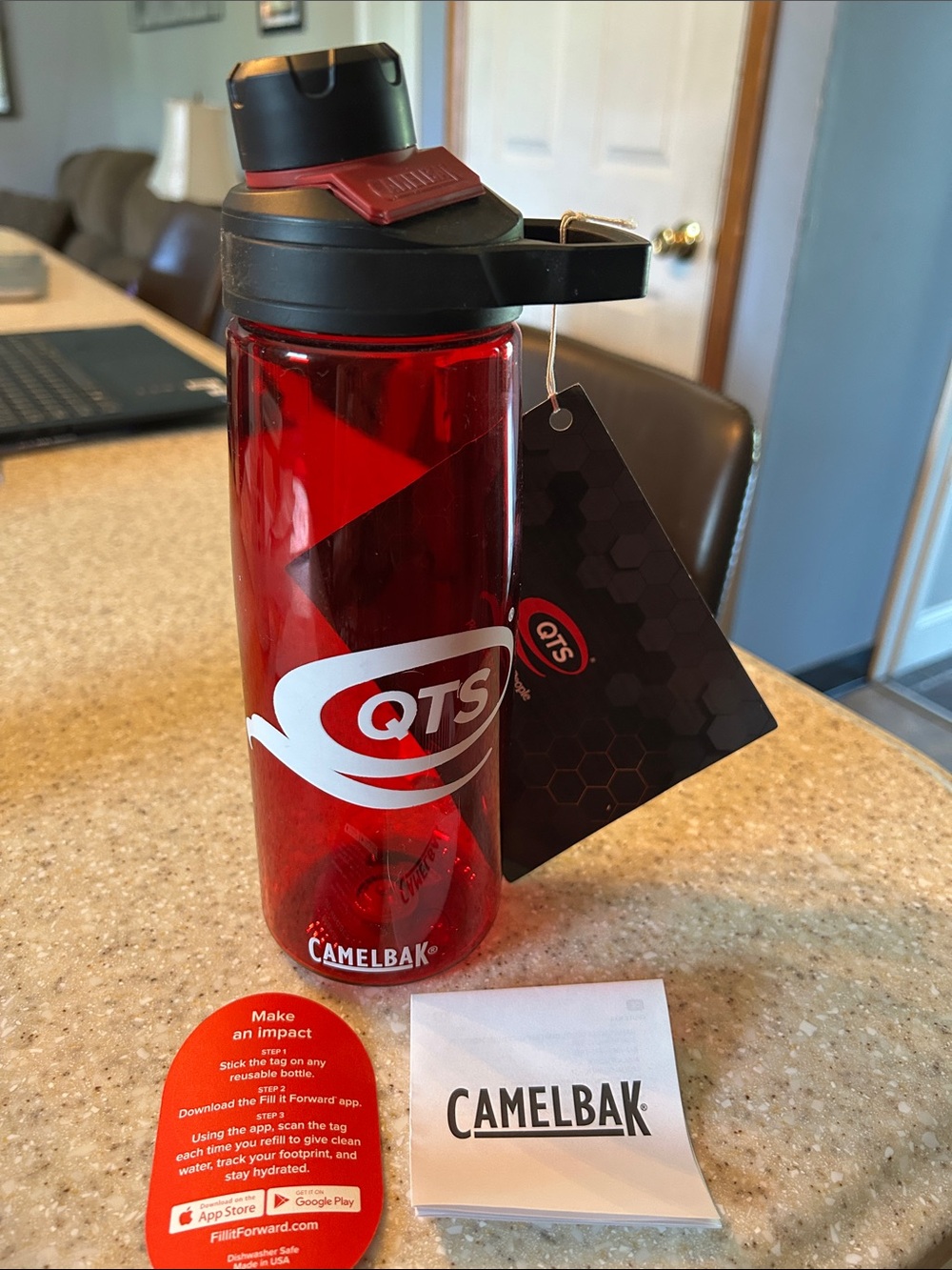 CamelBak Red Transparent QTS Bottle with Black Flip Lid